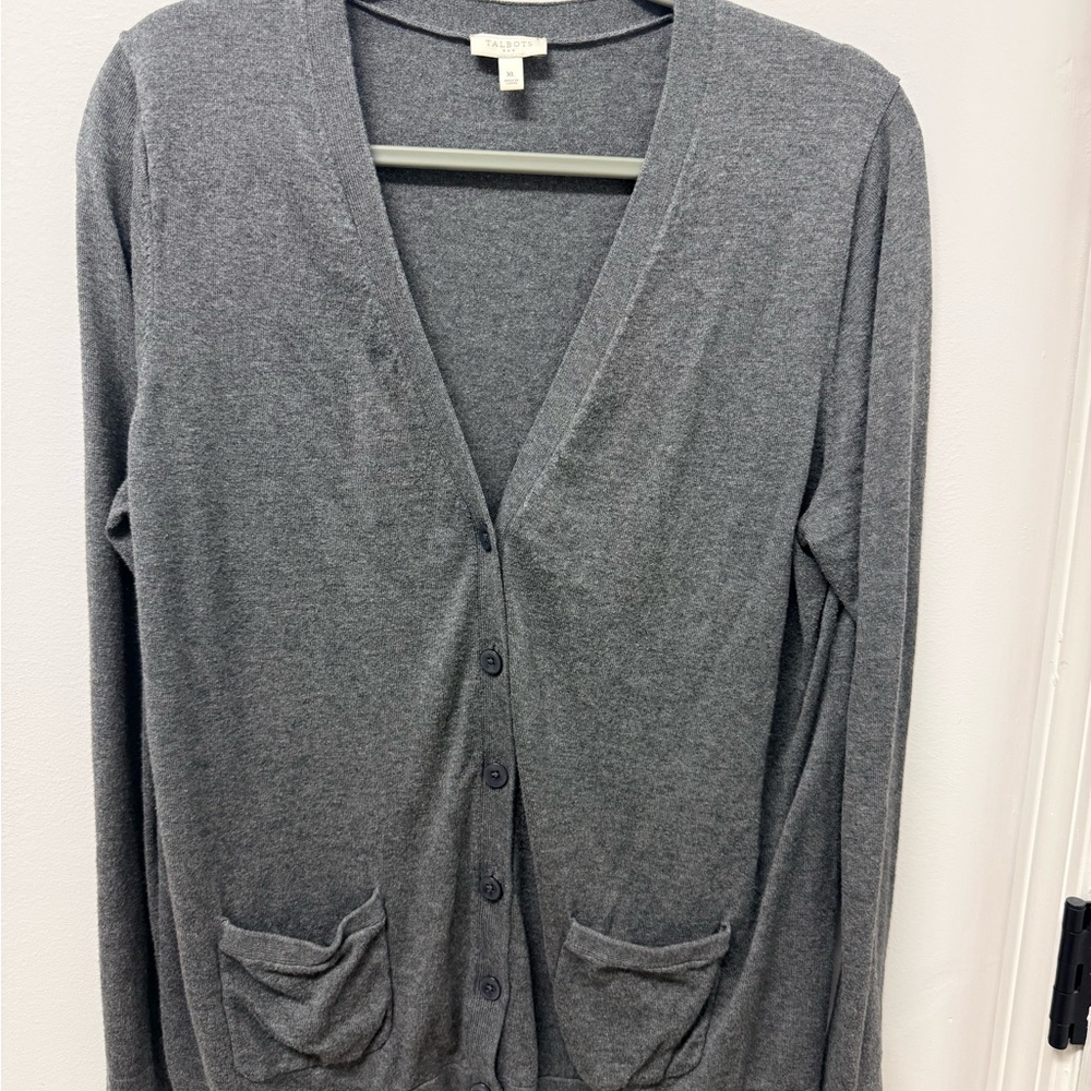 Talbots Gray V-Neck Button-Up Sweater